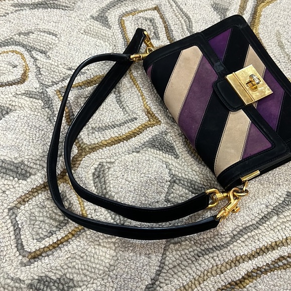 π Dolce & Gabbana black purple tan suede double handle satchel handbag π - Picture 8 of 17